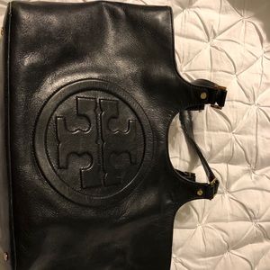 Authentic black leather Tory Burch tote
